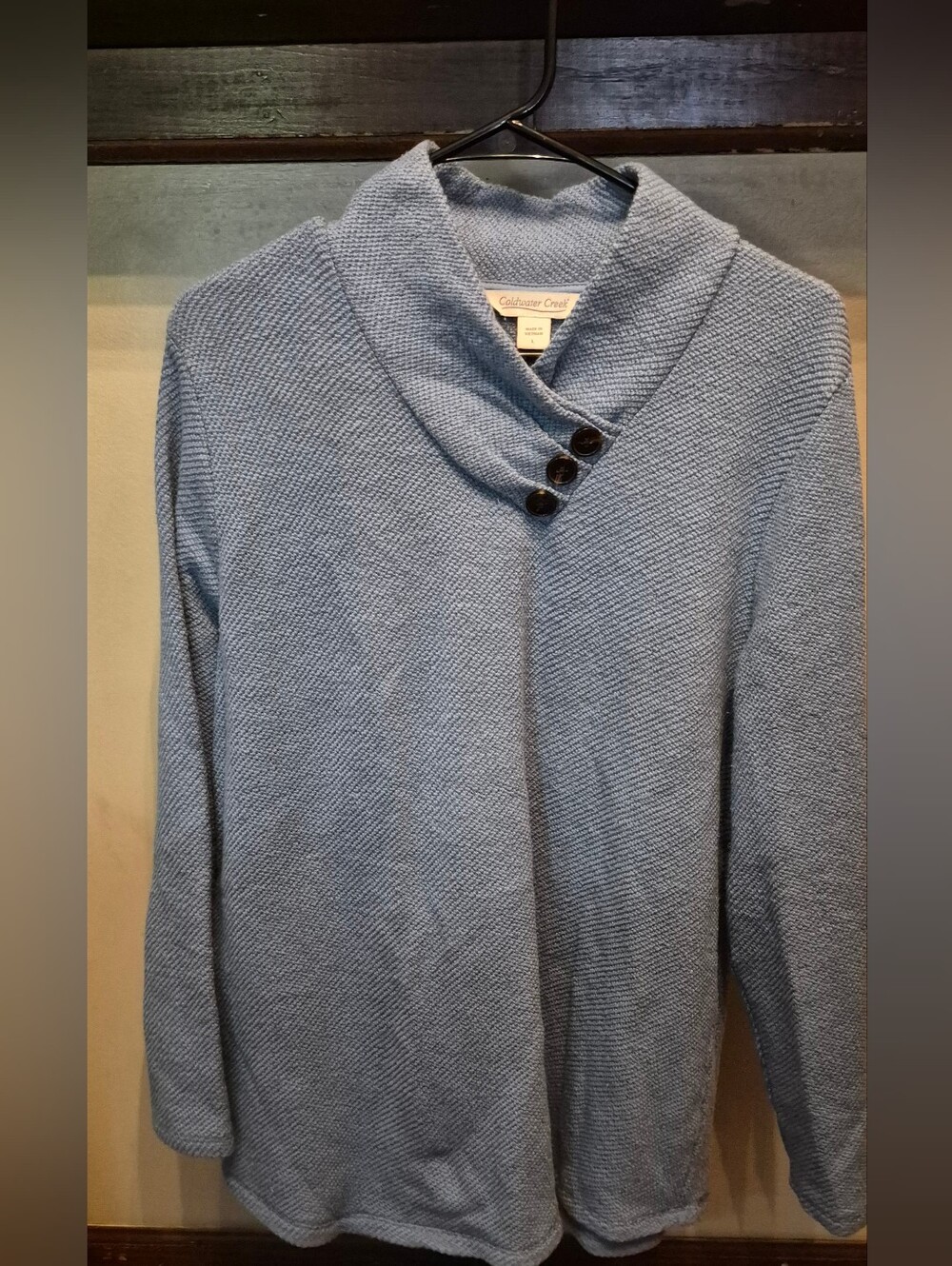 Coldwater Creek Light Blue Shawl Collar Sweater with Button Detail
